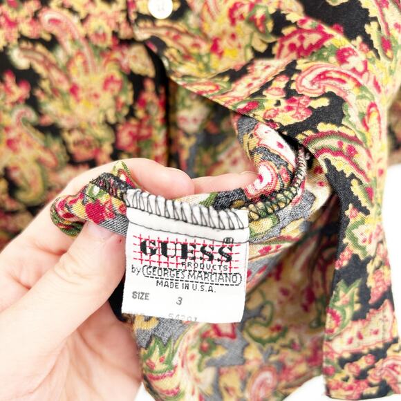 Guess by Georges Marciano Womens VTG Vintage 80s Psychedelic Paisley Shirt 3 - Picture 5 of 8